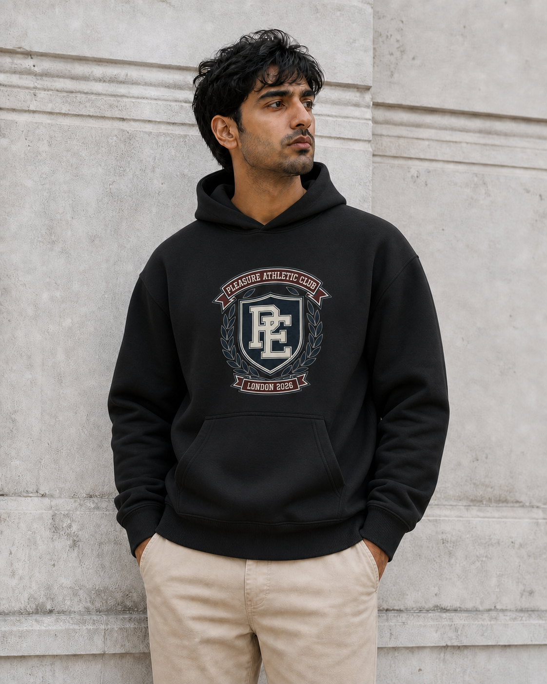 Athletic Club Heavyweight Hoodie in Deep Black — model visualisation