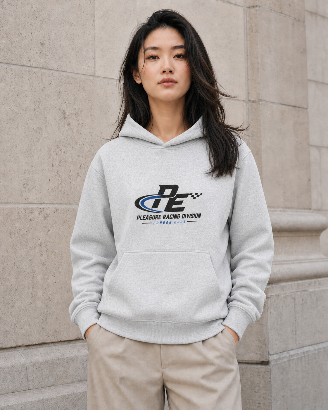 Racing Division Heavyweight Hoodie in Heather Grey — model visualisation