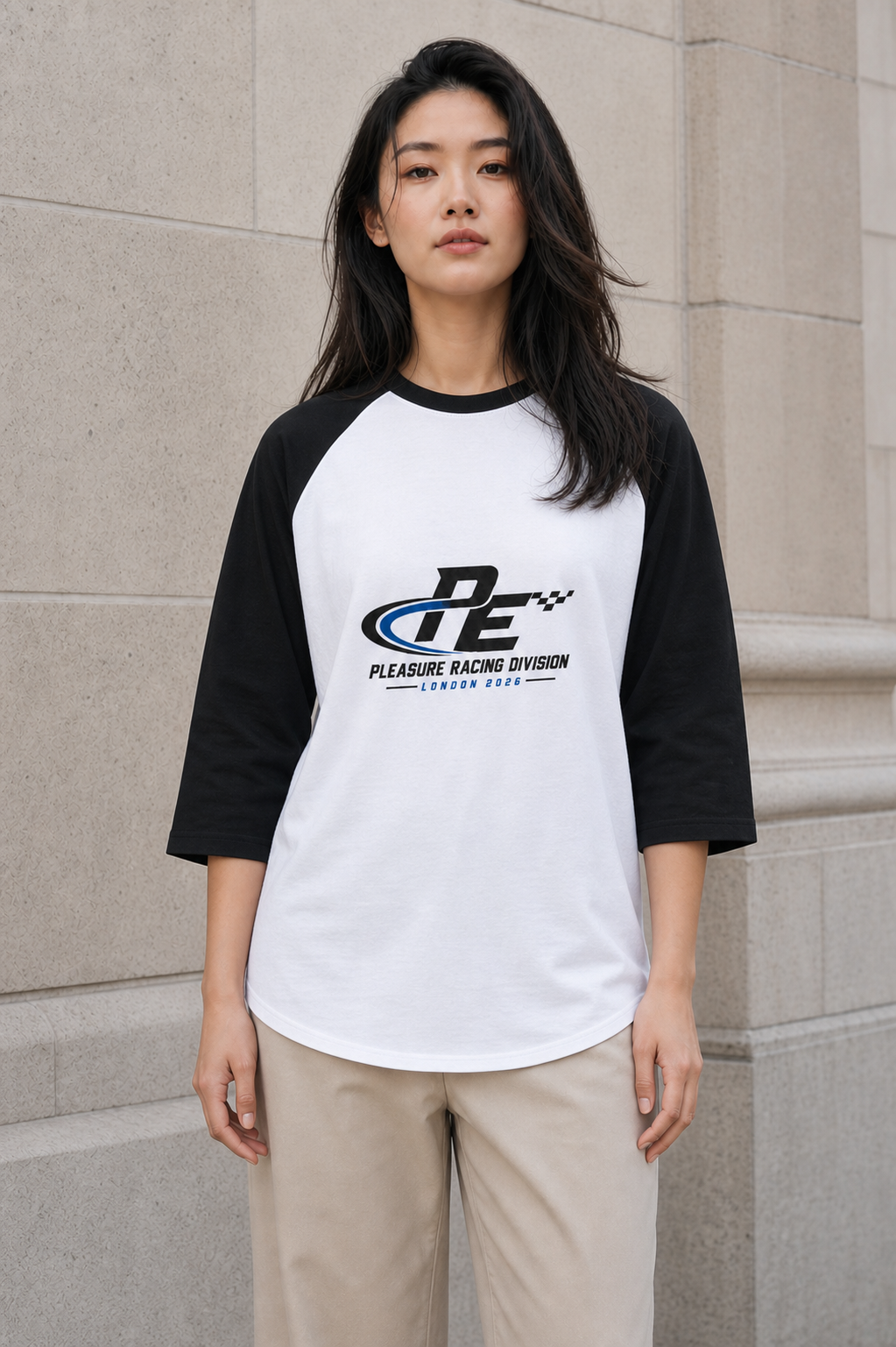 Racing Division Raglan Tee in White / Black — model visualisation