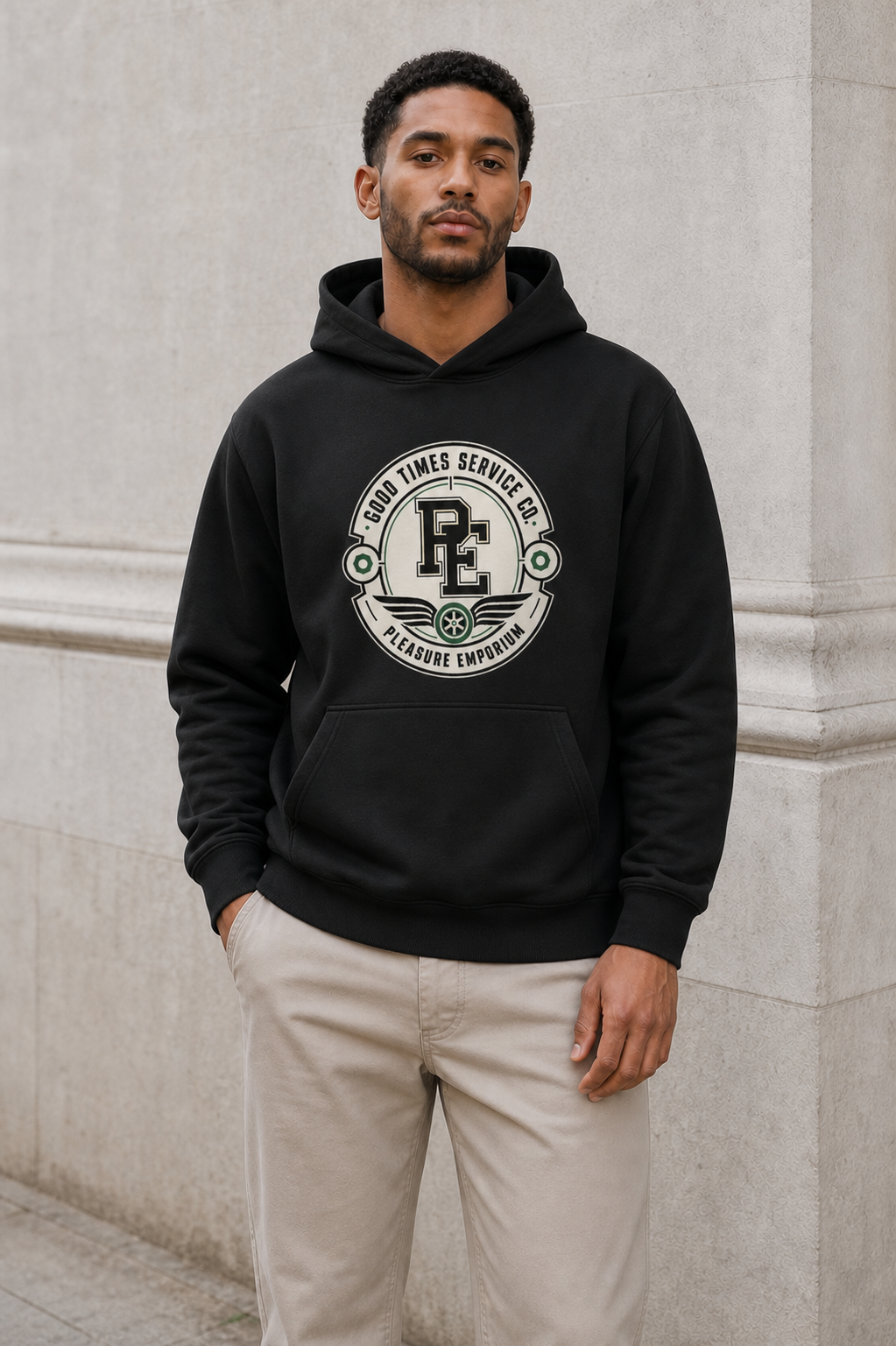 Service Co. Heavyweight Hoodie in Deep Black — model visualisation