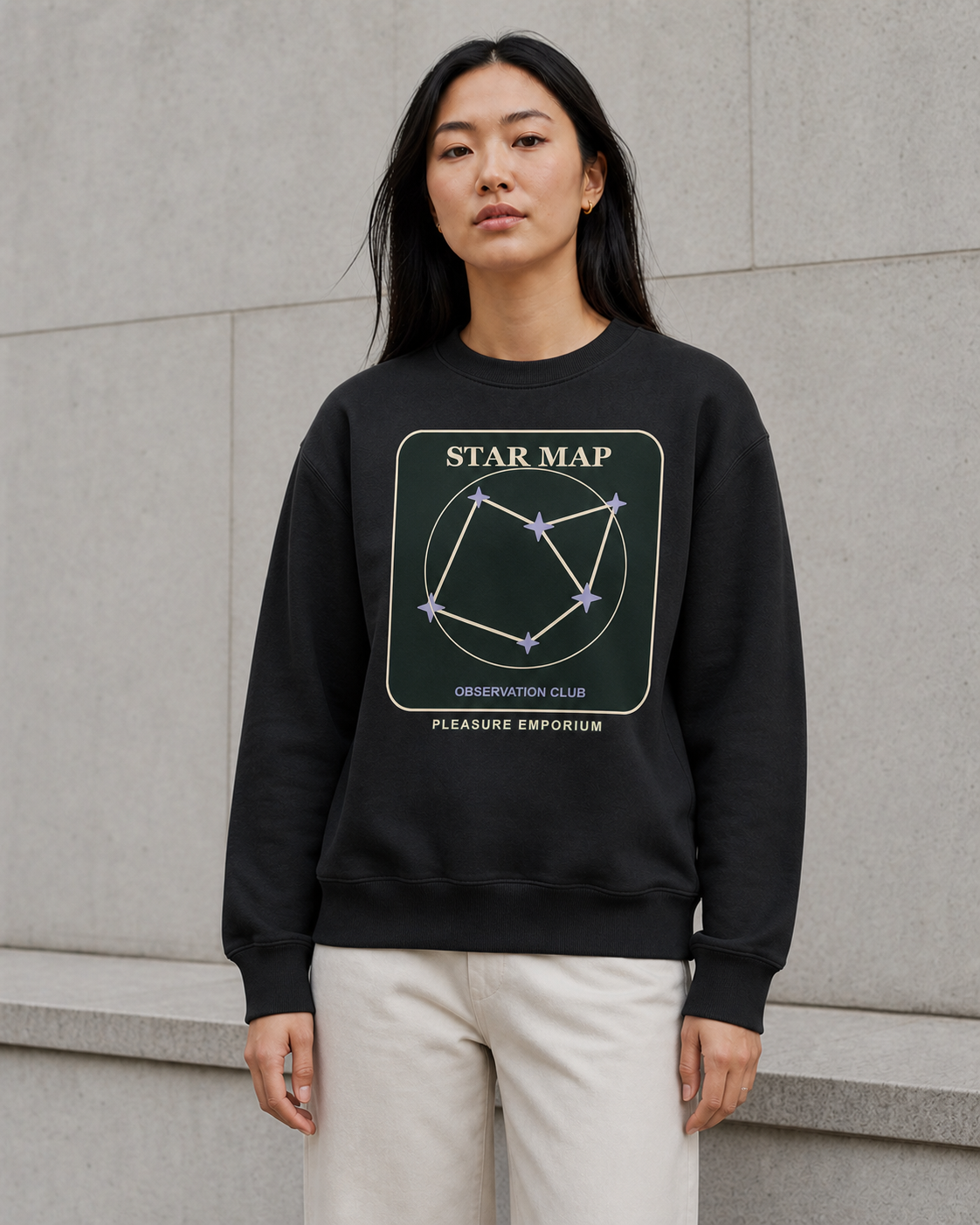 Star Map Heavyweight Sweatshirt in Deep Black — model visualisation