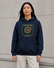 After Hours Vinyl Hoodie in New French Navy — model visualisation