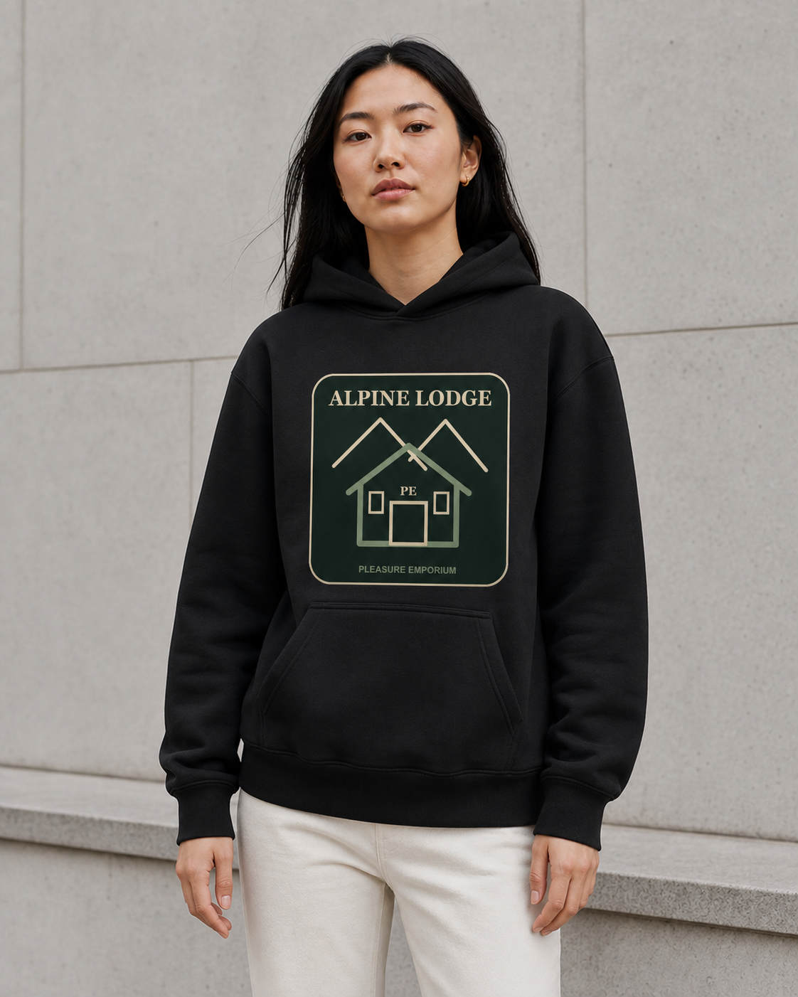 Alpine Lodge Hoodie in Deep Black — model visualisation