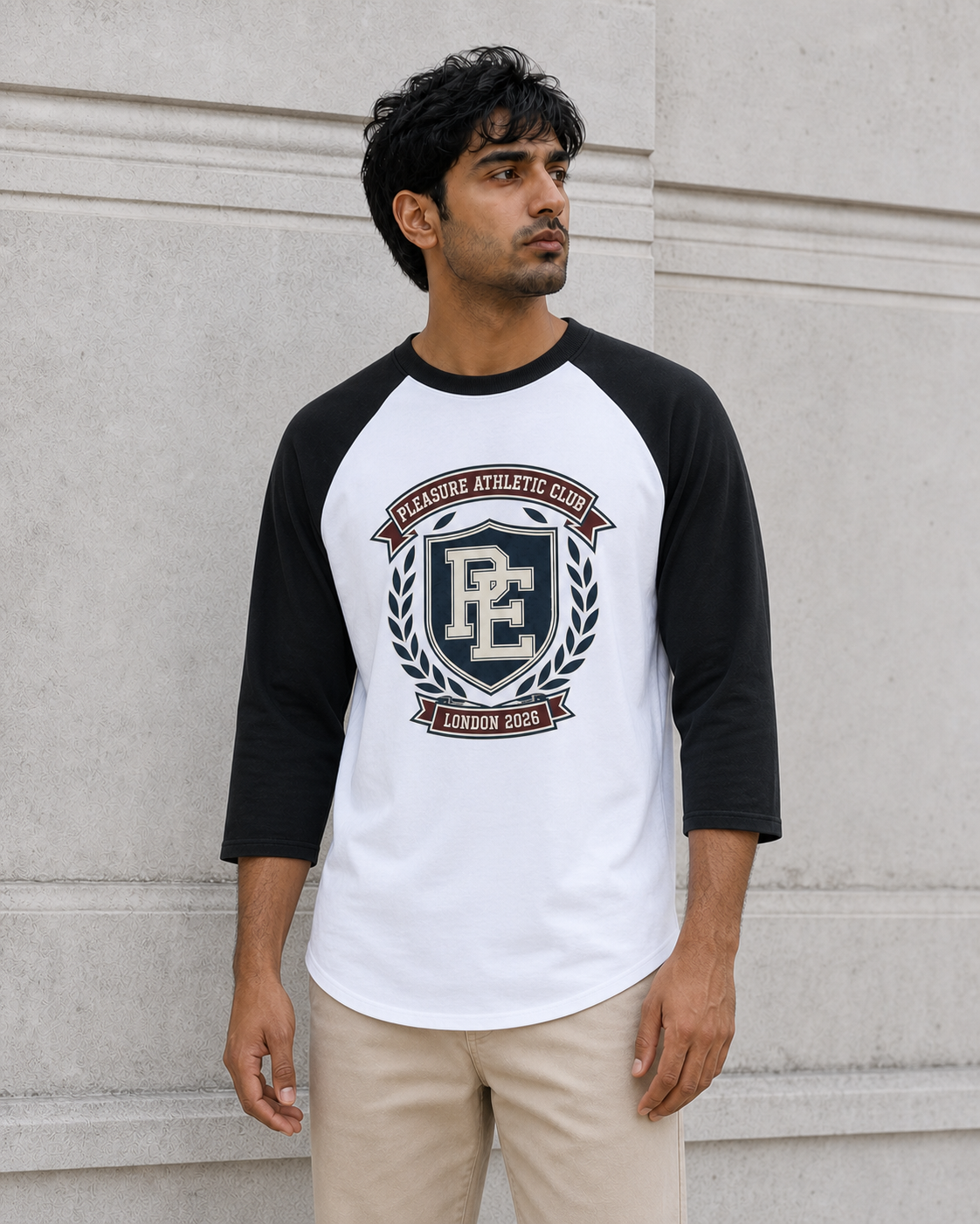 Athletic Club Raglan Tee in White / Black — model visualisation