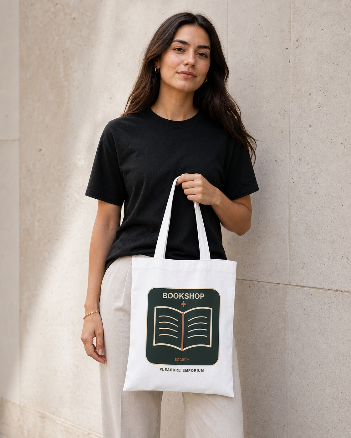 Bookshop Society Cotton Tote in White — model visualisation
