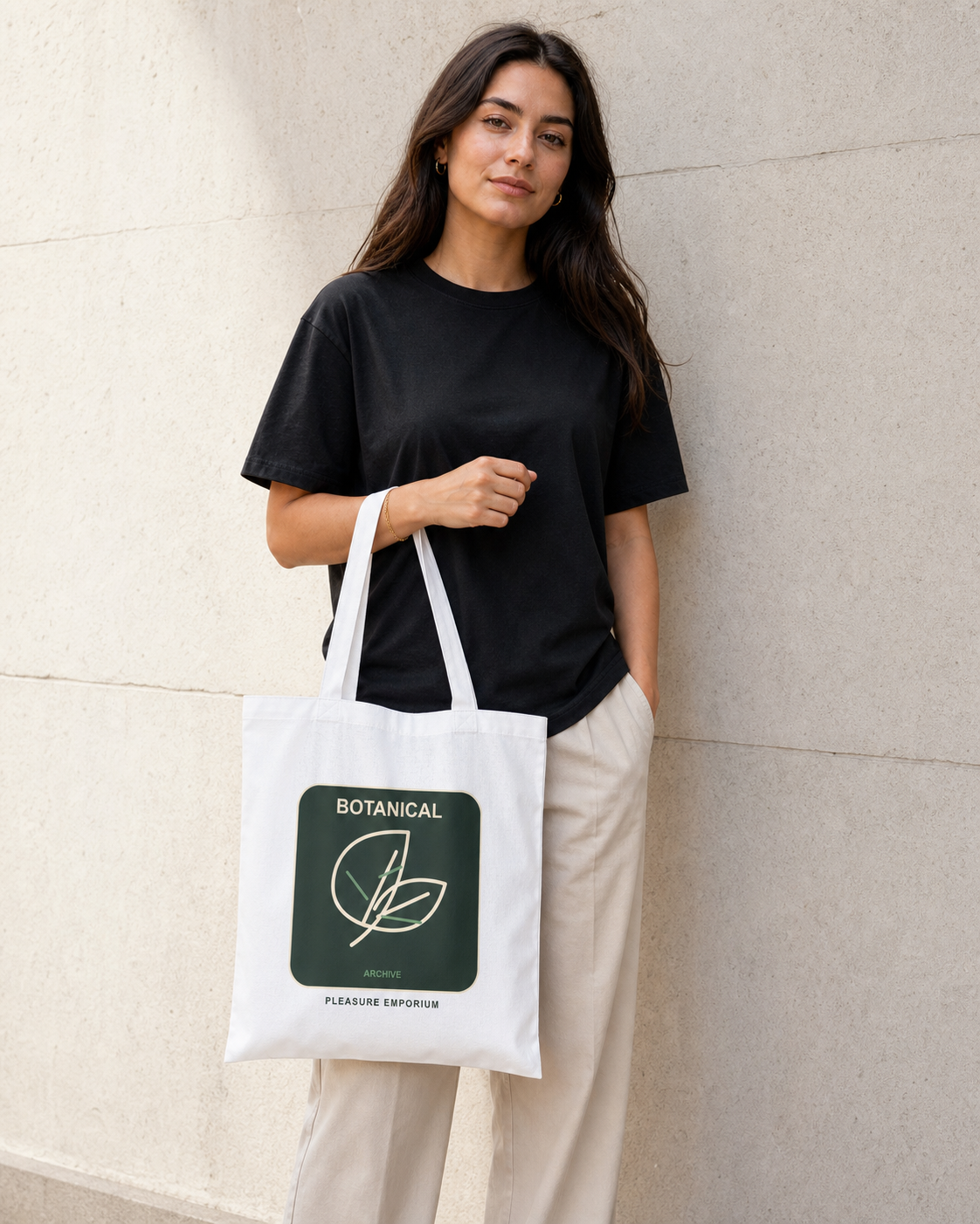 Botanical Archive Cotton Tote in White — model visualisation