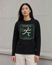 Daybreak Running Organic Long Sleeve Tee in Black — model visualisation