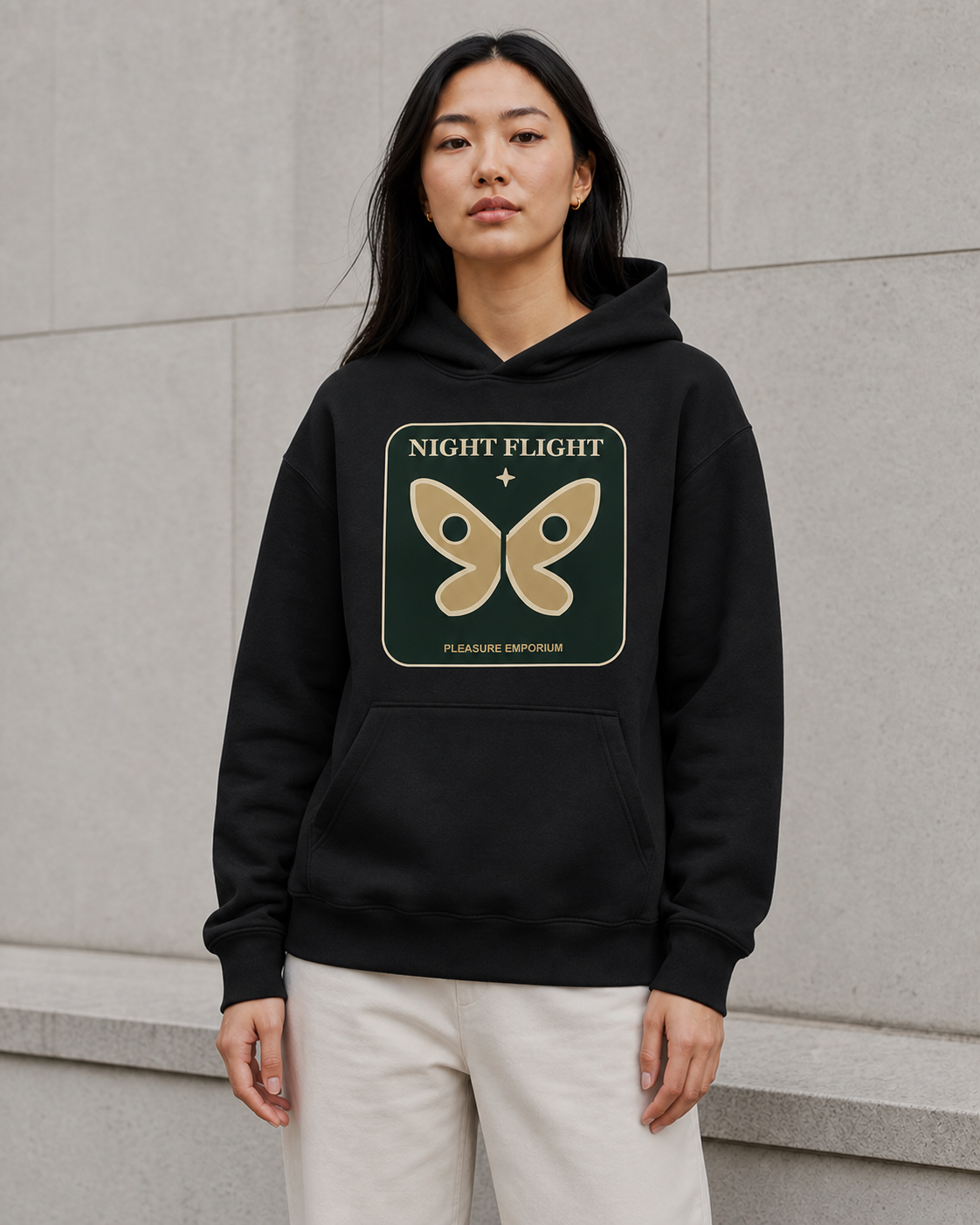 Night Flight Hoodie in Deep Black — model visualisation