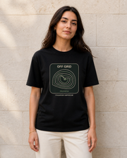 Off Grid Organic T-Shirt in Black — model visualisation