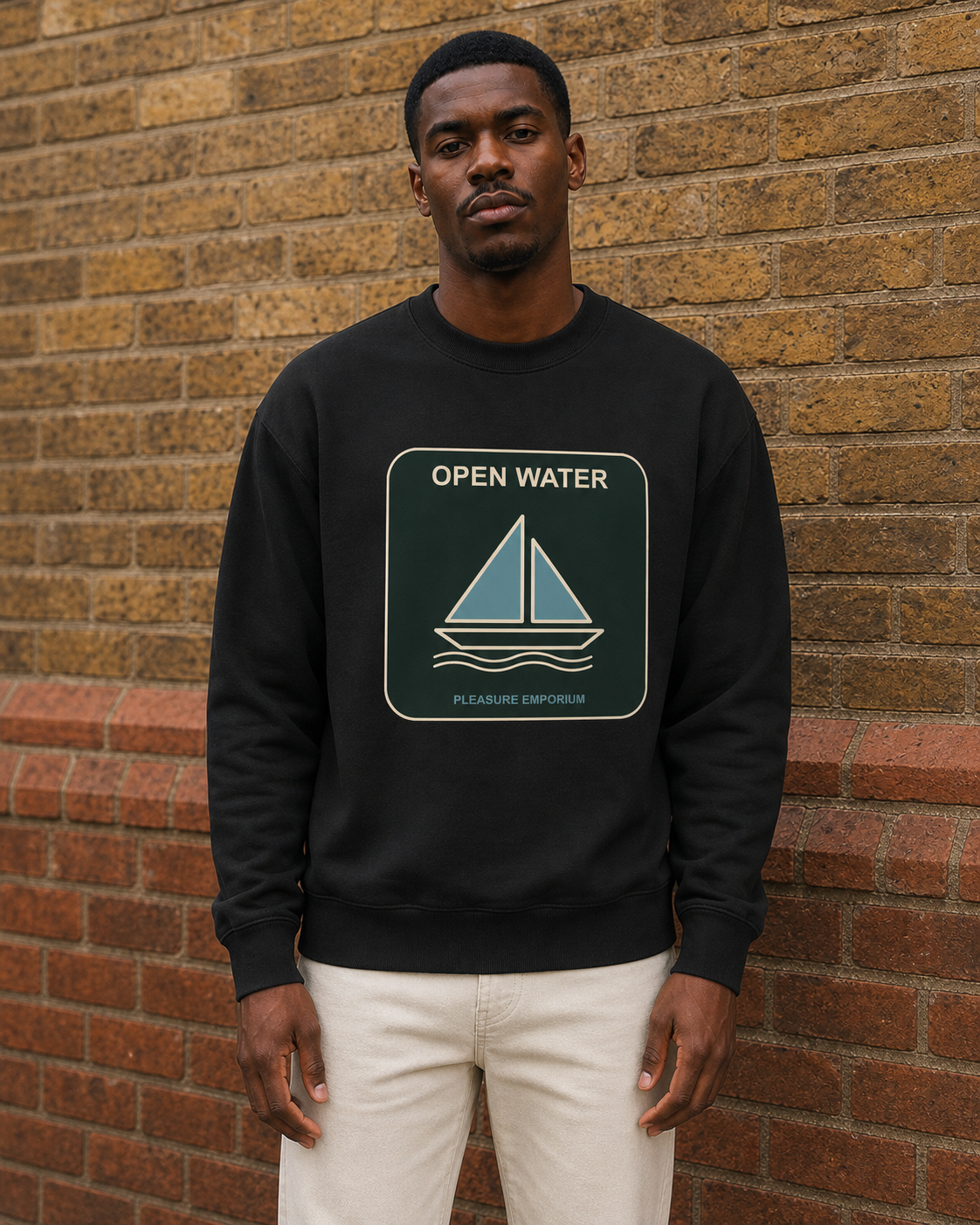 Open Water Heavyweight Sweatshirt in Deep Black — model visualisation