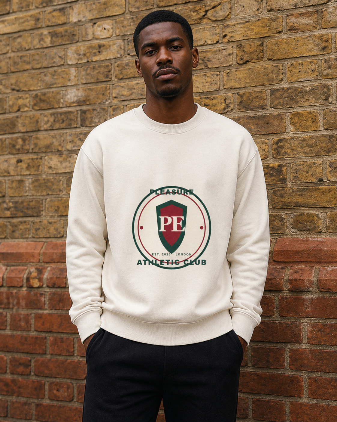 PE Collegiate Sweatshirt in Natural Raw — model visualisation