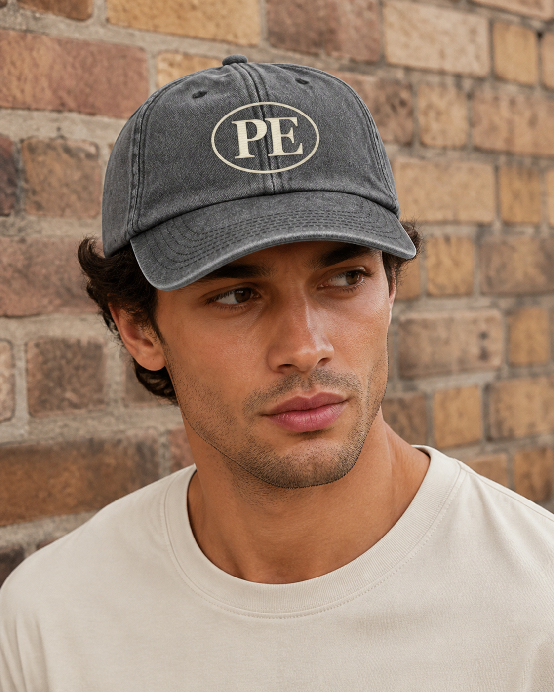 PE Vintage Washed Cap in Vintage Black — model visualisation