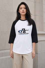 Racing Division Raglan Tee in White / Black — model visualisation