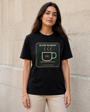 Slow Sunday Organic T-Shirt in Black — model visualisation