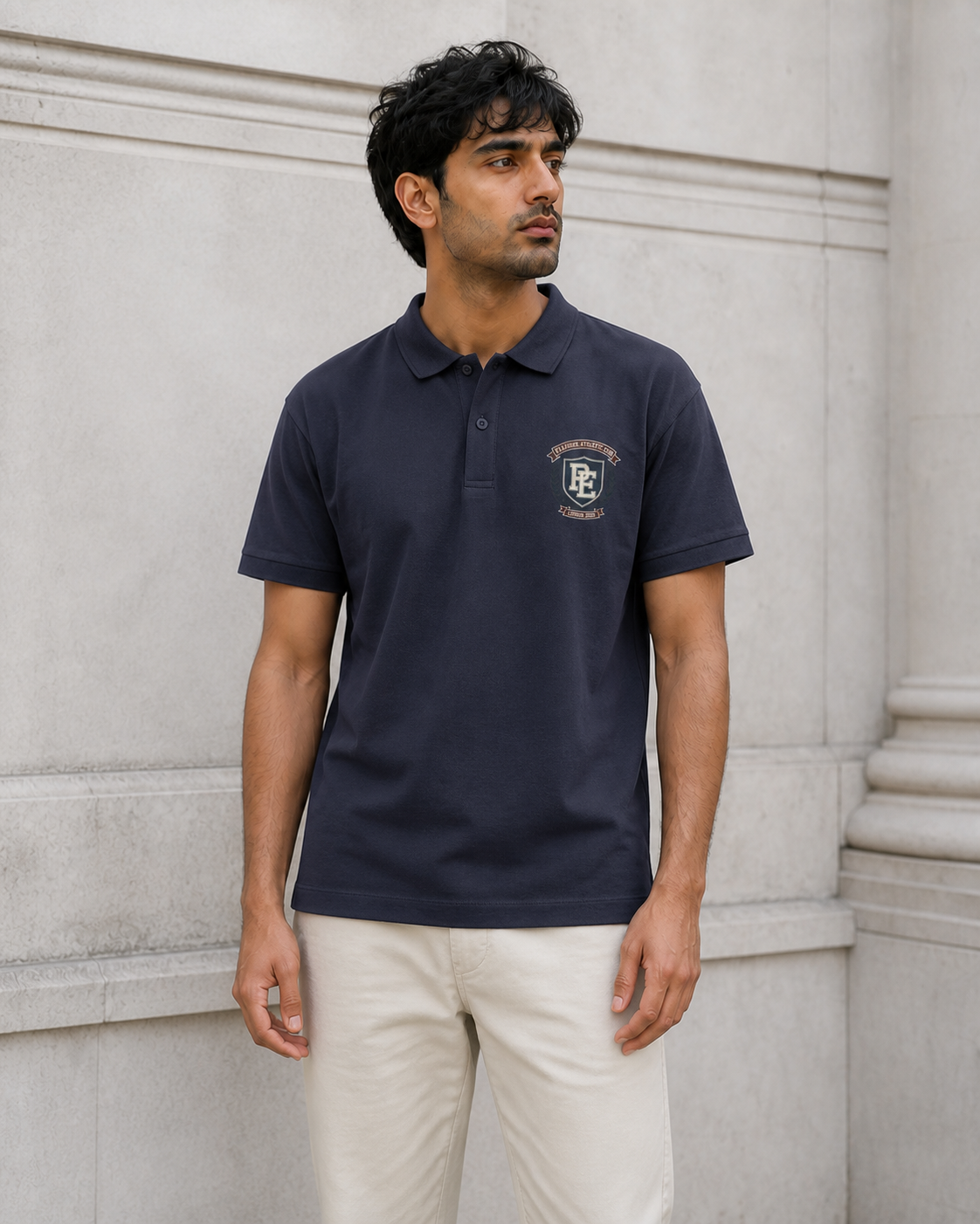 Athletic Club Organic Polo in French Navy — model visualisation