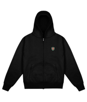 PE Shield Heavyweight Zip Hoodie in Deep Black — supplier embroidery mockup