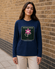 Wildflower Society Organic Long Sleeve Tee in French Navy — model visualisation