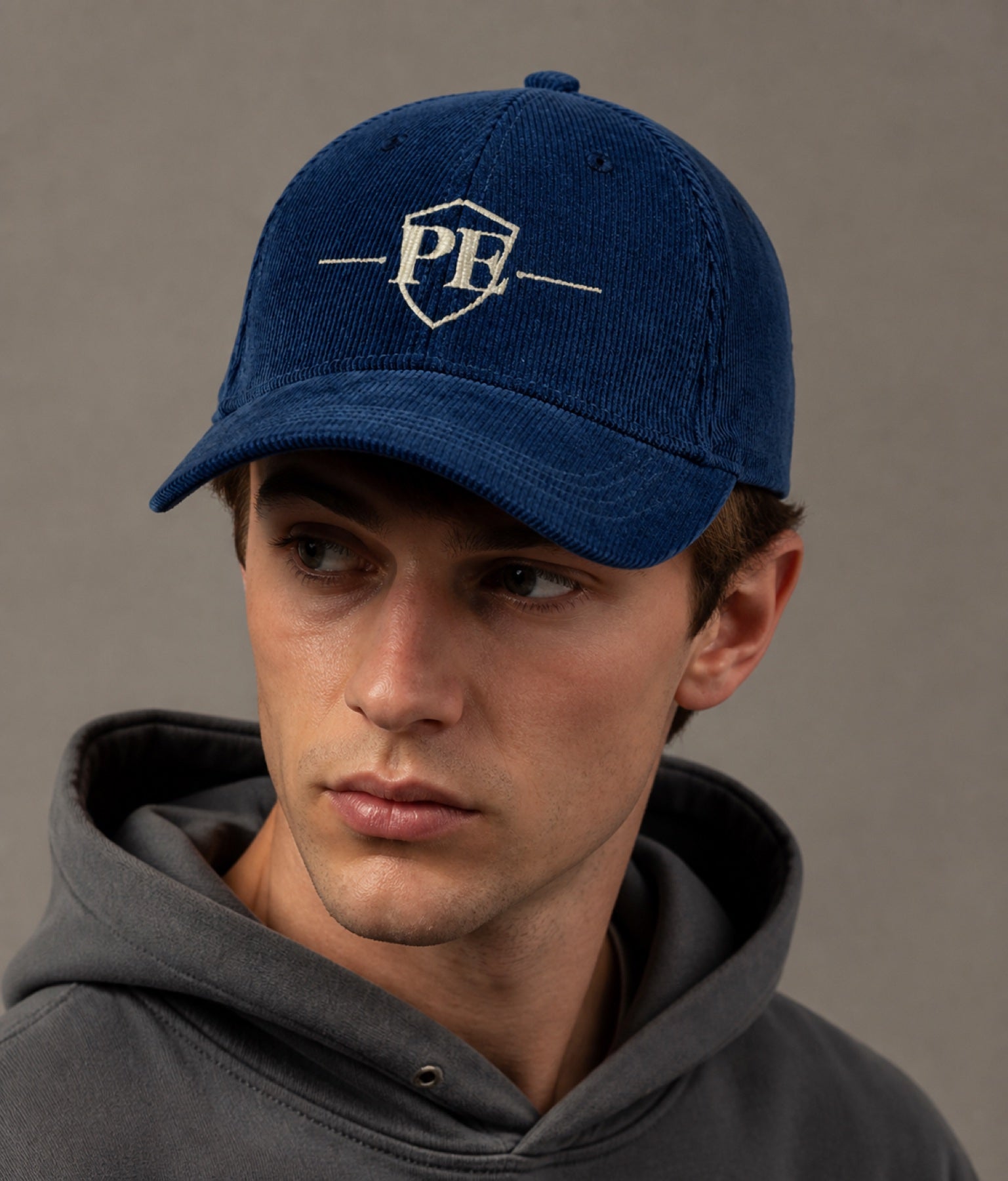 PE Organic Cord Cap worn by a model