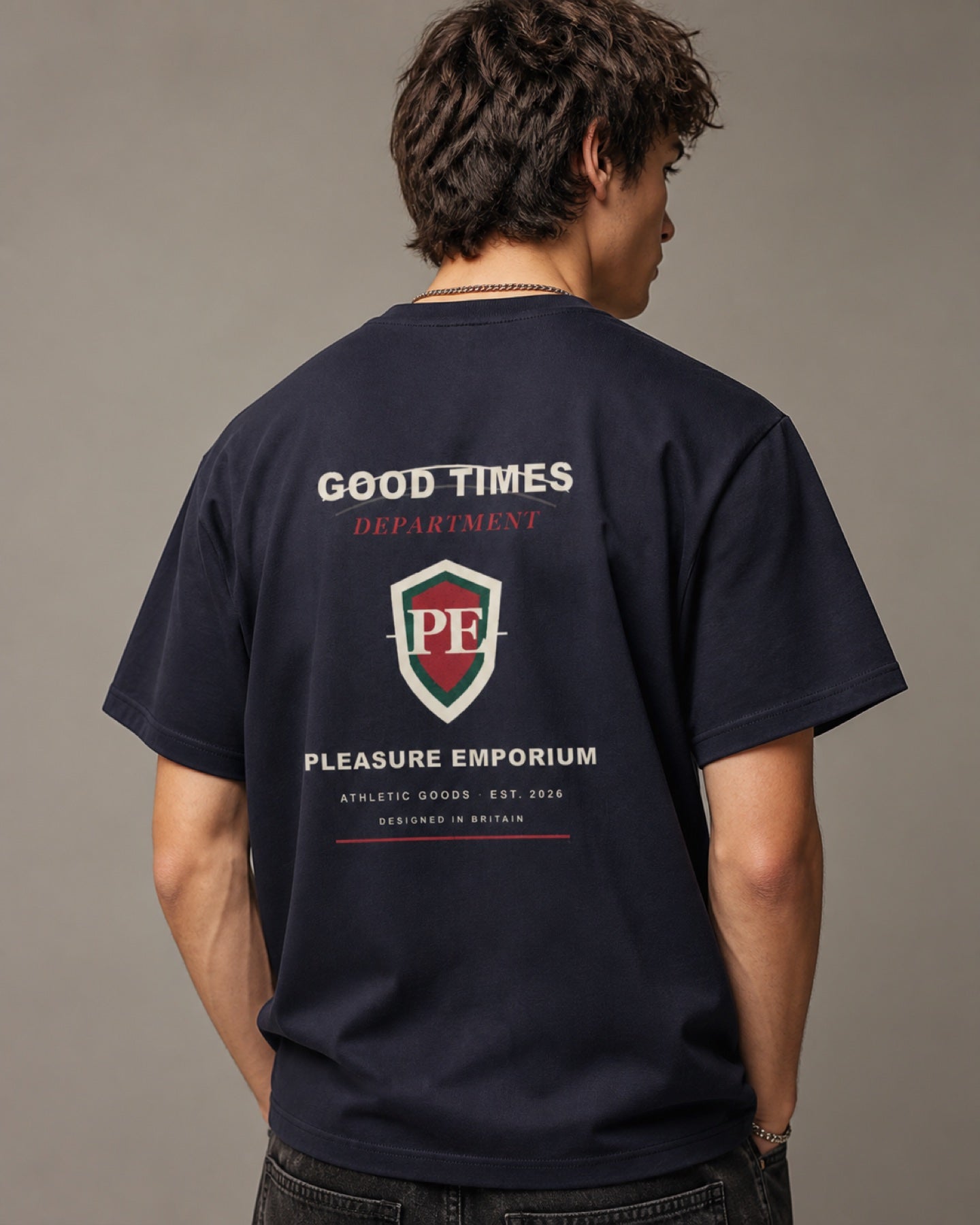 Good Times Heavyweight Tee back print worn by a model